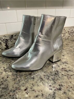 Bamboo Silver Block Heel Ankle Boots -  Metallic Boots 80s disco size 10 shoe